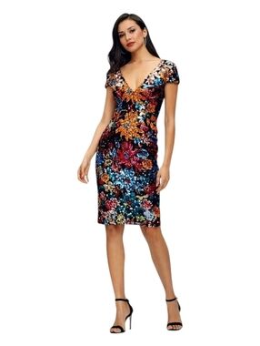 Dress The Population Allison Sequin Cocktail Midi Dress NWT XS Spring Wedding